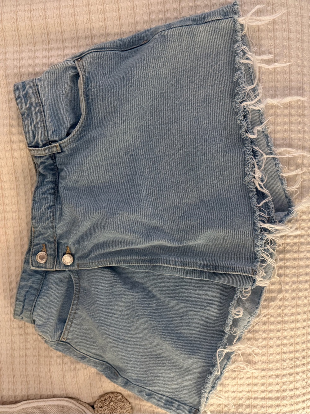 Zara Light Blue Double Button Frayed Hem Denim Skort